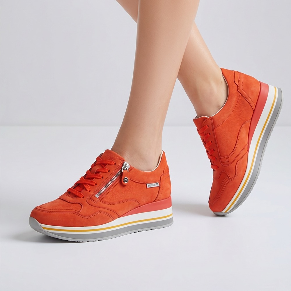 Mephisto Womens Red Leather Platform Sneakers Air-Relax Side‎ Zip Shoes US 7